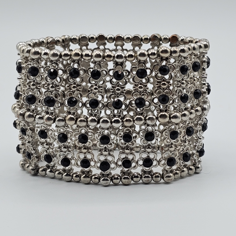 2" Elastic Bracelet Silver and Black